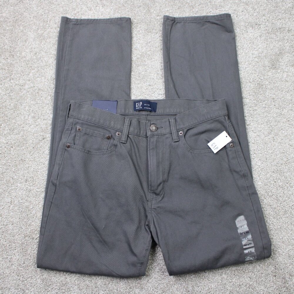 GAP Denim Chino Pants NWT Mens 30x32 Gray Straight Leg Flat Front Mid Rise - Picture 1 of 15